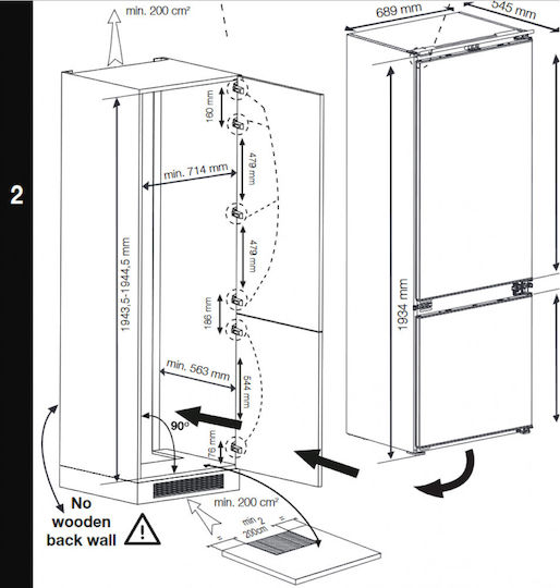 Beko Einbau-Kühl-Gefrierkombination 370 l NoFrost H 194 × B 69 × T 55,5 cm Weiß BCNE400E40SN