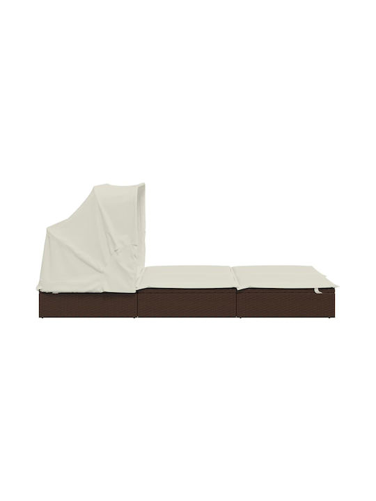 Liegestuhl-Bett Doppel Rattan mit Kissen & Sonnenschirm Braun 213x118x97cm.