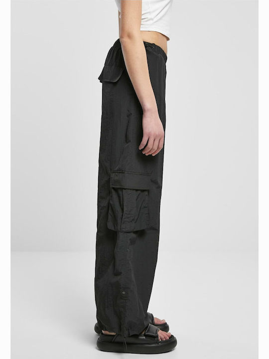 Women's Fabric Cargo Trousers Wide Line Black