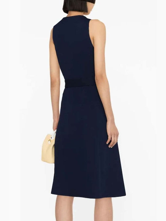 Ralph Lauren Nicholina Sommer Midi Kleid Ärmellos Wickel Blau