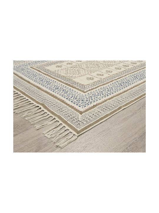 Newplan Handmade Rug Rectangular Summer Cotton with Fringes Ecru