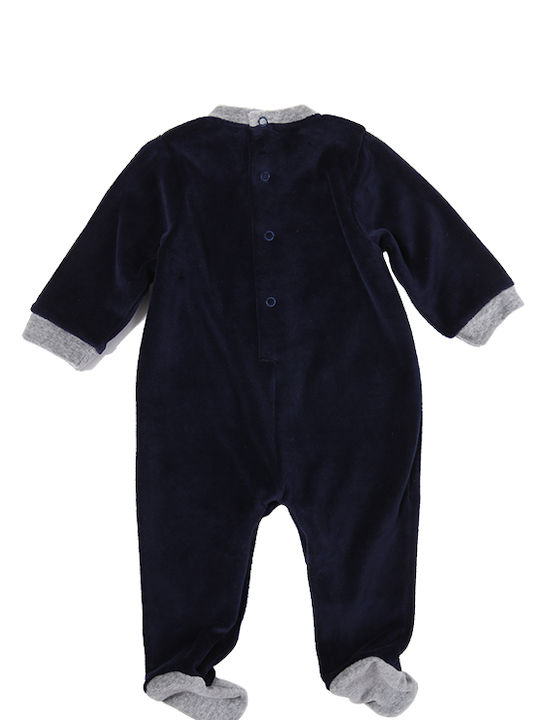 Matoufrance Let's Play Baby Bodysuit Set Long-Sleeved Velvet Navy Blue