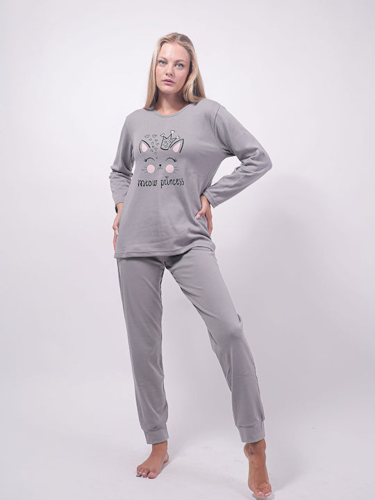 Cherry Underwear Damen Pyjama-Set Baumwolle Gray