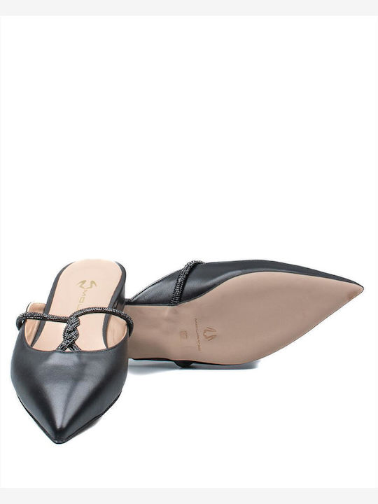 Flat Δερμάτινα Mules σε Μαύρο Χρώμα