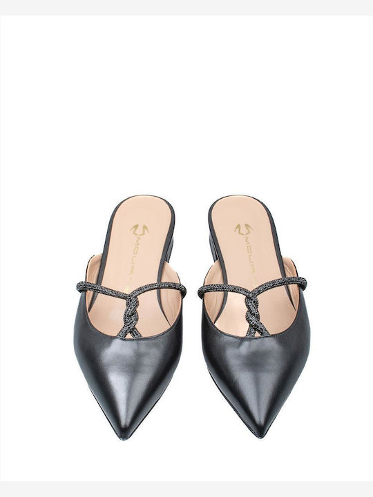 Mourtzi Flat Leather Mules Black