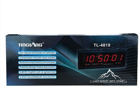 Factory Wanduhr Digital Kunststoff Schwarz 48x18cm