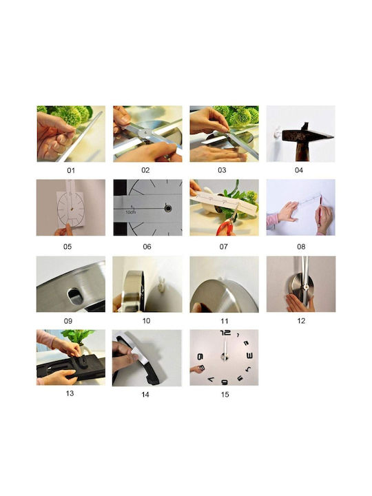 Hour Do It Yourself Black (Dimension Numbers 12cm) 3D Wall Clock Sticker Plastic Black