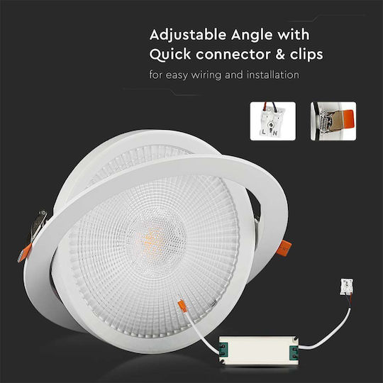 V-TAC Rund Vertieft LED Panel 20W mit Warm zu kühlem Weiß Licht