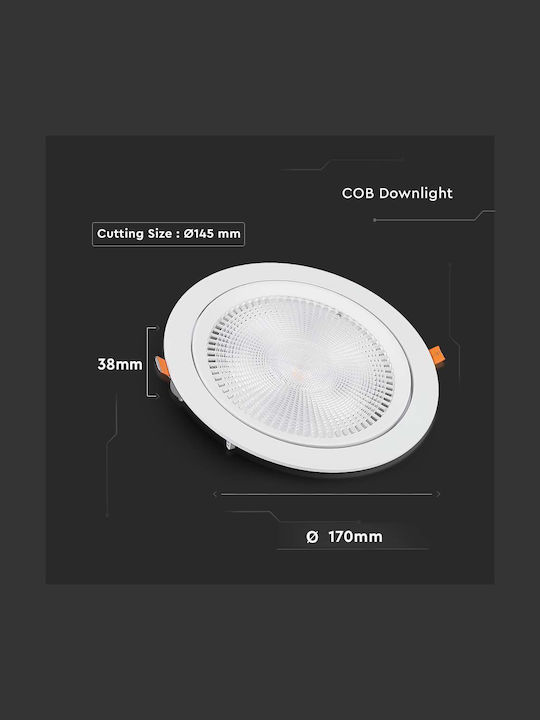 V-TAC Στρογγυλό Χωνευτό LED Panel 20W με Ρυθμιζόμενο Λευκό Φως