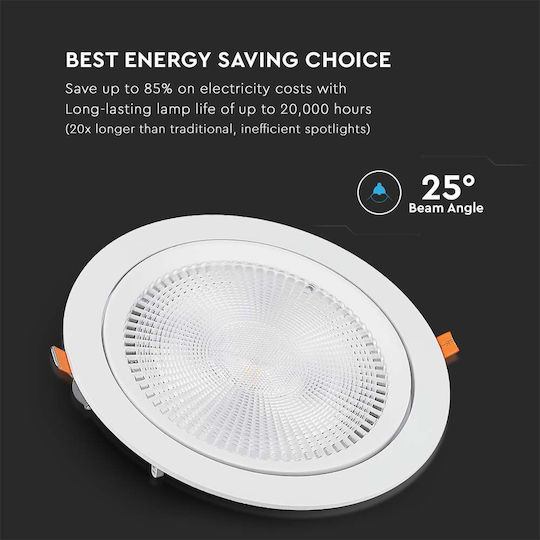 V-TAC Rund Vertieft LED Panel 20W mit Warm zu kühlem Weiß Licht