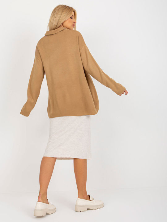 Rue Paris Damen Langarm Pullover Camel