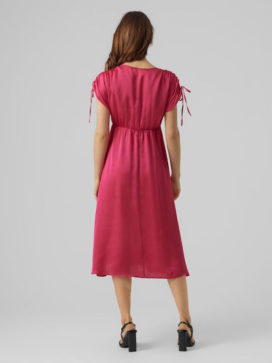 Vero Moda Summer Midi Evening Dress Wrap Pink Yarrow