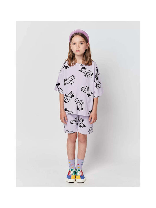 Children's short sleeve t-shirt purple Mr Birdie 100% organic cotton 2 to 11 years old - Bobo Choses