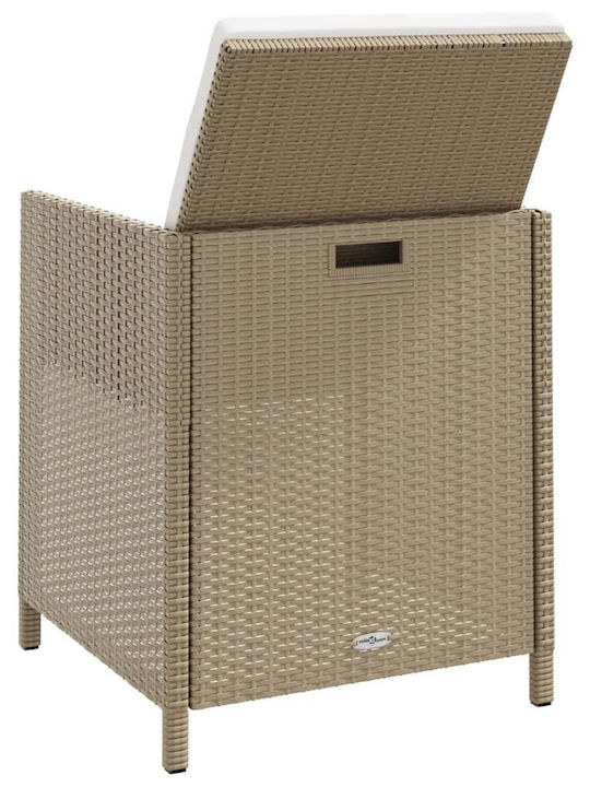 Fotoliu de exterior Rattan Bej cu pernă 2buc 52x56x85cm