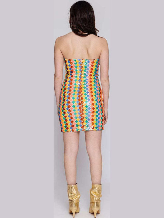 Summer Mini Evening Dress Strapless Multicolor