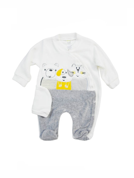 Baby Velour Shorts "Bears" with Cap Ecru/Grey