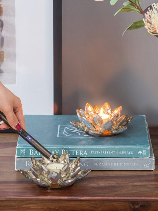Artekko Lotus Set of Candle Holders Crystal suitable for Tealights in Gold Color 15x15x5.5cm 2pcs