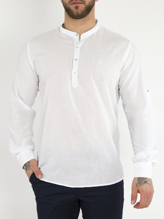 Men's cotton shirt white with mao collar SL151W