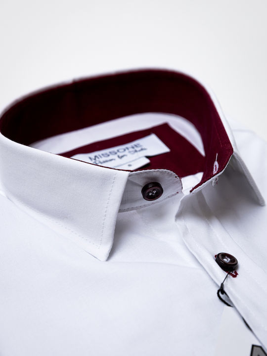 Shirt White with Bordeaux Button MISSONE