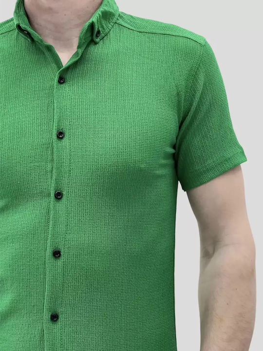 Herren Slim Fit grünes Kurzarmhemd
