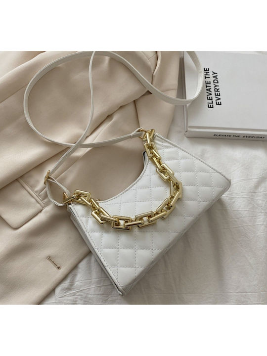 Bag with gold chain and strap in cream color eCarla