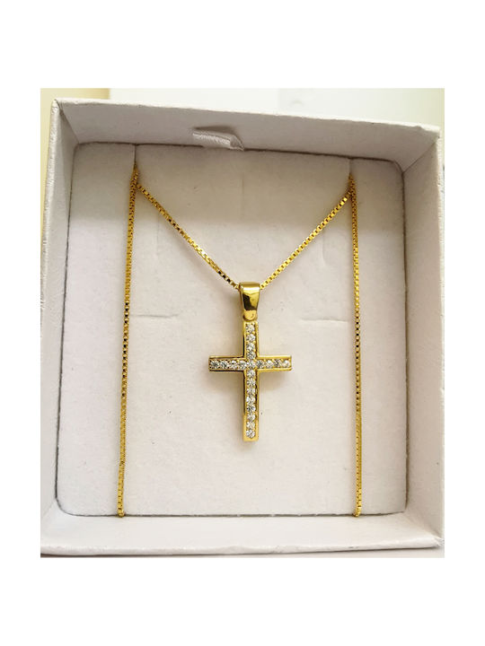 Women's cross necklace in gold-plated silver 925 with white stones and gold-plated chain in silver 925