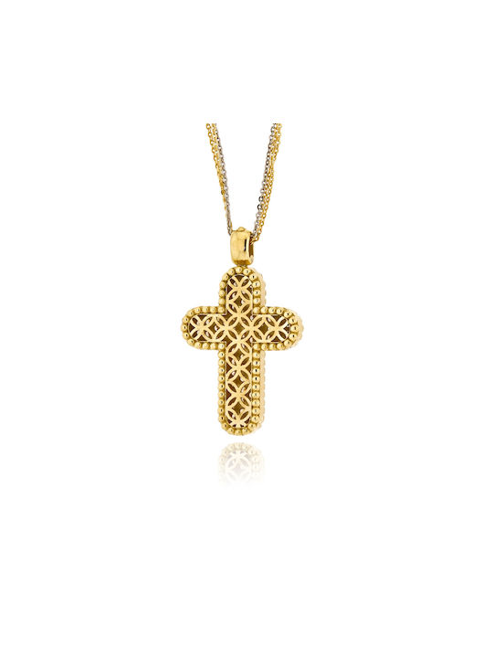 14K Yellow Gold Baptism Cross for Girl Val΄Oro with Chain and Zircon Stones 041045