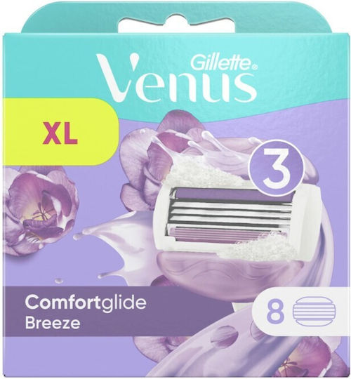 Venus ComfortGlide Replacement Heads with 3 Blades & Lubricious Strip Breeze 8pcs