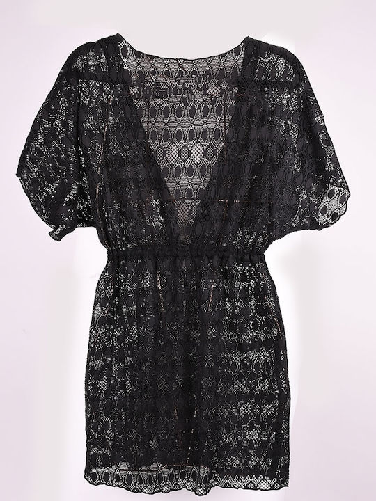 Women's short kimono short perforated Black