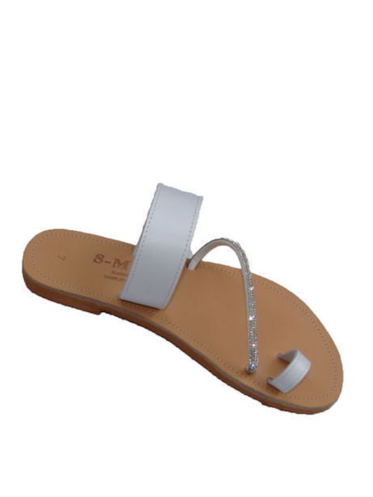 Leather Handmade Flat Sandal with Glitter color white