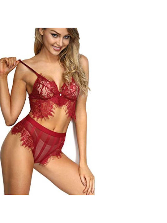 Set de lenjerie de damă DANTE BRALETTE CU BRAZIL BRAZIL ESOROUCHO de culoare roșie