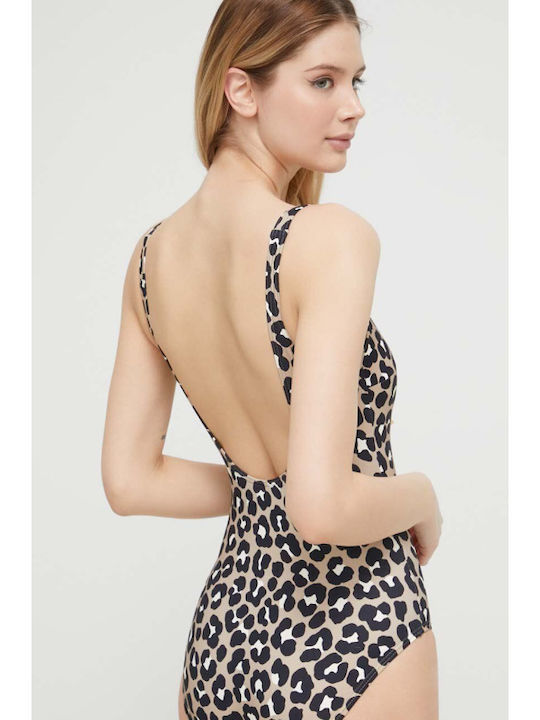 Michael Kors One-Piece Swimsuit with Open Back Animal Print Brown