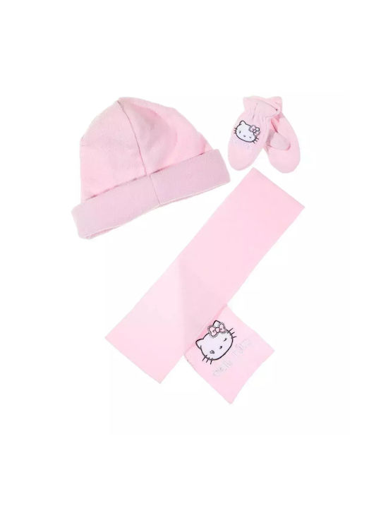 Hello Kitty ΣΕΤ σκουφάκι γάντια κασκόλ, Χρώμα Ροζ