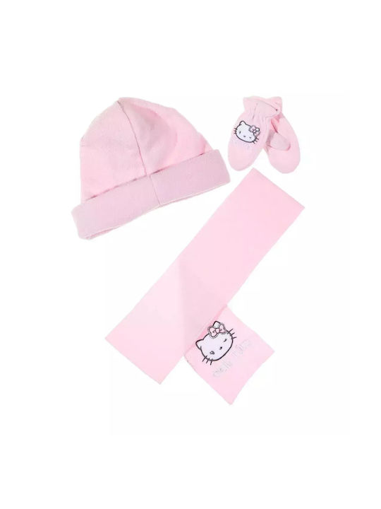 Set Hello Kitty cu fular, manusi si caciula, culoare roz