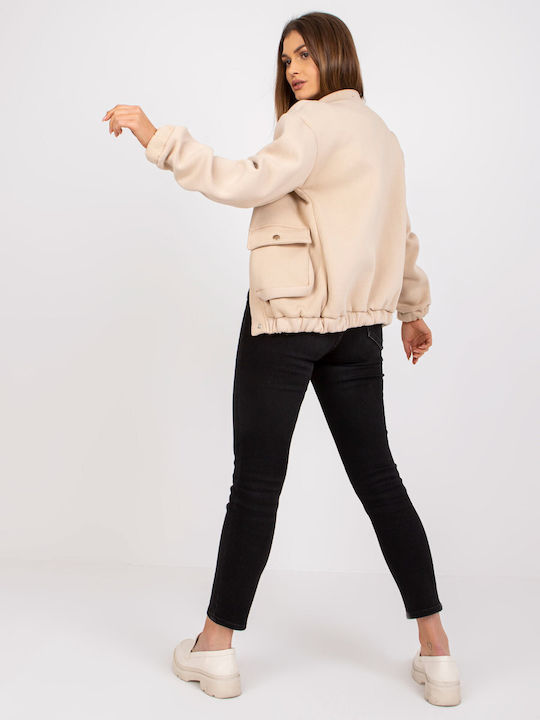 Ex Moda Women's Short Bomber Jacket for Spring or Autumn Beige