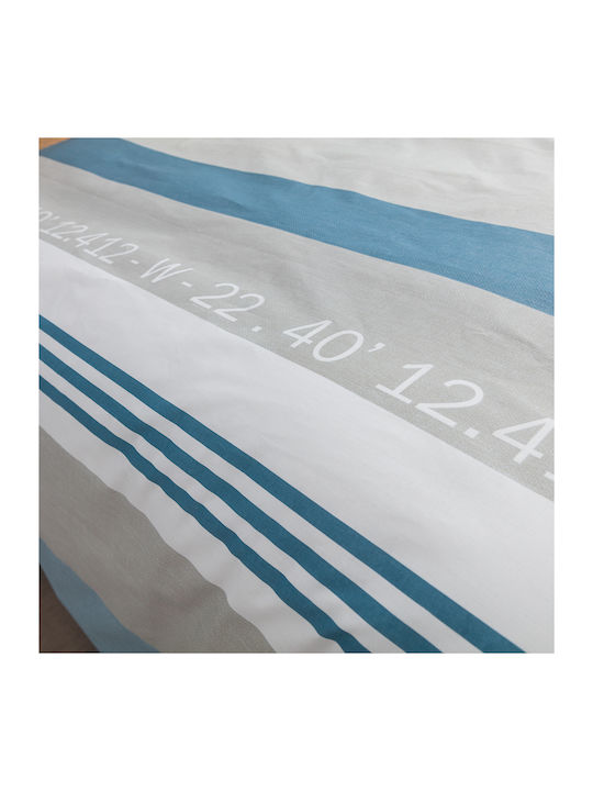 Charalambidis Textiles Πυξίδα Κουβερλί Υπέρδιπλο από Βαμβάκι & Πολυεστέρα Μπλε 220x230cm
