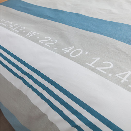 Charalambidis Textiles Компас Покривало Кингсайз от Памук & Полиестер Син 220x230см
