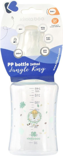 Kikka Boo Plastic Baby Bottle Anti-Colic with Silicone Nipple for 3+ months Transparent Jungle King - Mint 240ml