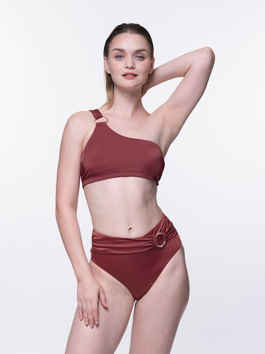 Padded One Shoulder Bikini Top Azores Red