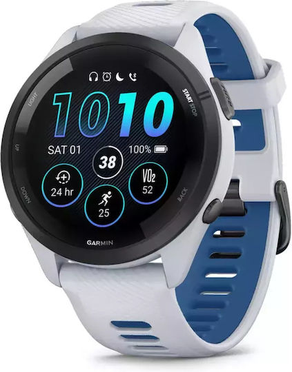 Garmin Forerunner 265 46mm Waterproof Smartwatch with Heart Rate Monitor (Whitestone/Tidal Blue)