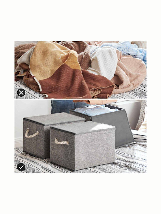 Songmics Stoff Aufbewahrungsbox mit Deckel Gray 38x25x25cm 3Stück