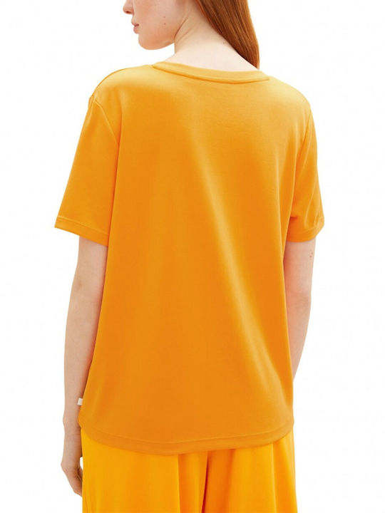 Tom Tailor Women's T-shirt with V Neckline Orange