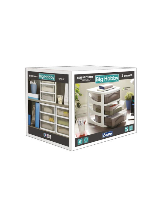 Office Storage Plastic Drawer with Wheels & 3 Drawers White L30xW40xH40cm