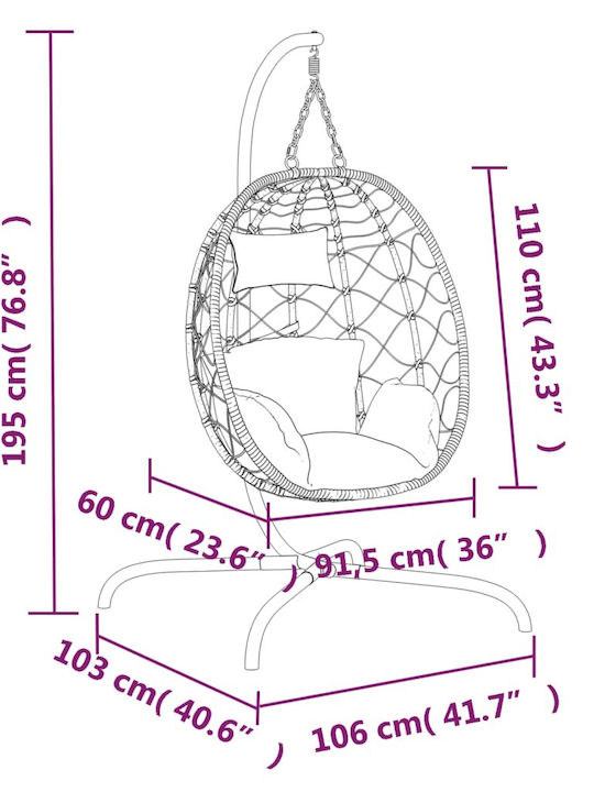 Leagăn cu bază și pernă Rattan Negru Rezistență până la 150kg L106xL103xH195cm