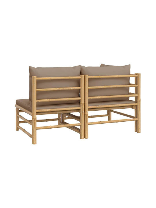 Two-Seater Sofa Outdoor Bamboo with Pillows 110x69x65cm