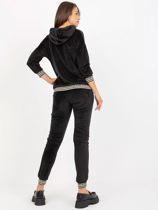 Relevance Damen-Sweatpants-Set Schwarz Samt