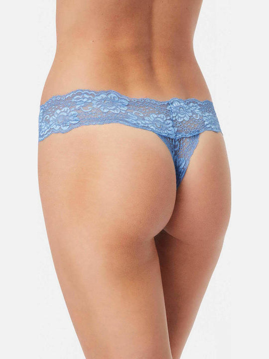 Women's String with Lace Light Blue
