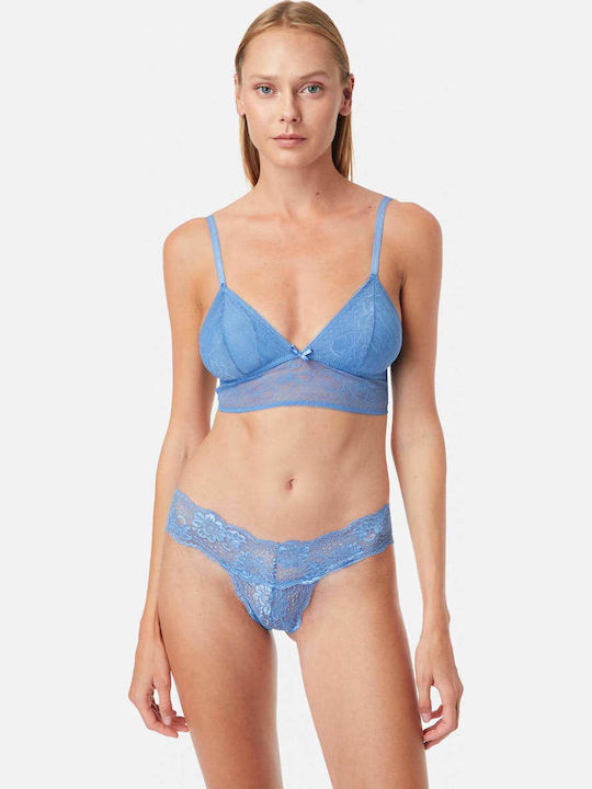 Women's String with Lace Light Blue