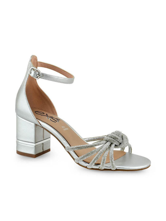 Exe Women's Sandals with Strass & Ankle Strap Silver