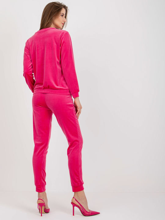 Rue Paris Damen-Sweatpants-Set Fuchsie Samt